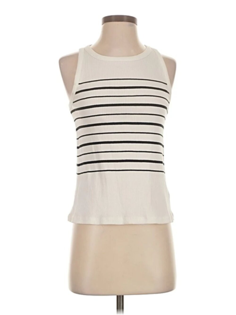 Max Studio Womens Sleeveless Crew Neck Cotton Top, White & Black